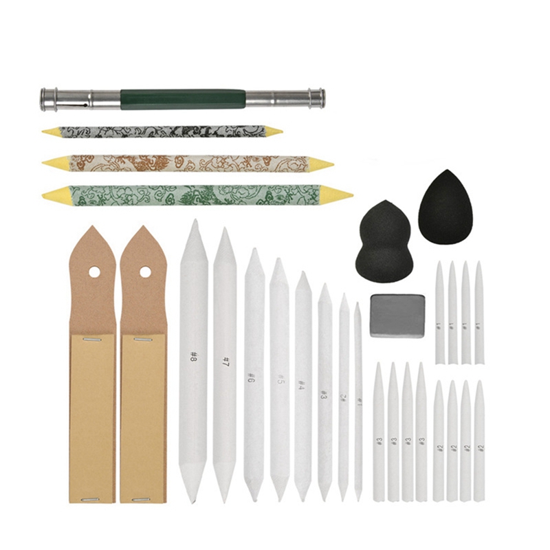29 PCS 스케치 드로잉 도구 혼합 Stumps 및 Tortillions 설정 종이 아트 블렌더 사포 연필 학생 아티스트